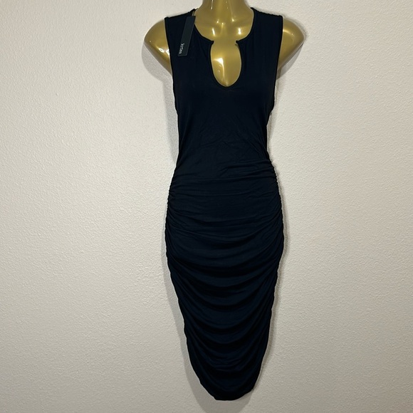 KRISA Dresses & Skirts - KRISA Ruched Bodycon LBD Black Dress, Size L, NWT